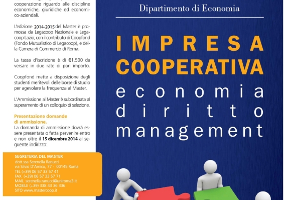 Prorogato al 20 gennaio 2015 il termine ultimo per la presentazione delle domande di ammissione al Master Impresa Cooperativa